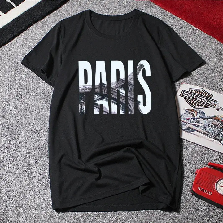 Black Oversize Graphic Tees for Men including Plus Size available up to 12XL with "PARIS" print