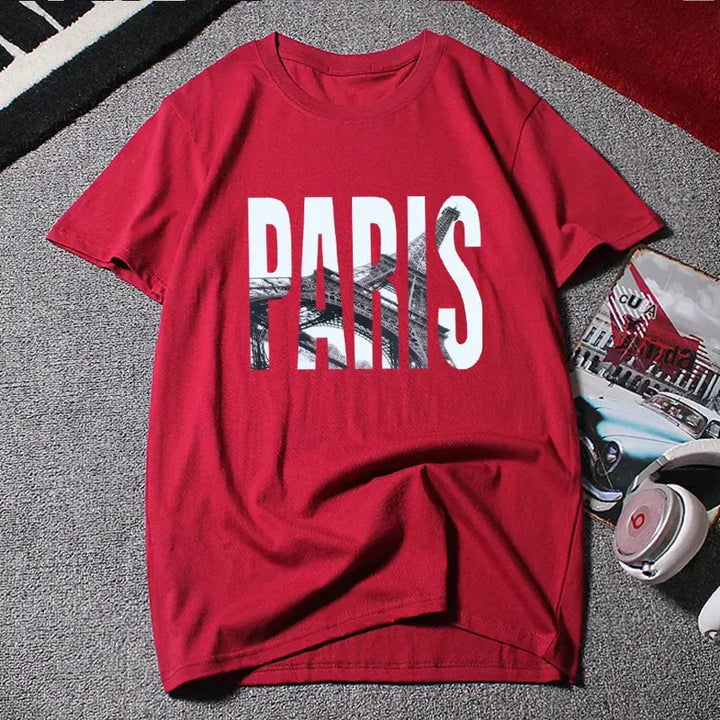 Oversize Graphic Tees in Red for Men including Plus Size available up to 12XL with "PARIS" print