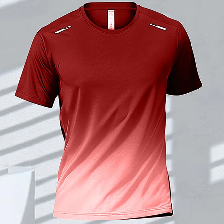 Gradient colour unisex activewear t-shirt in red shade, perfect for sports and casual wear at AWESIZE