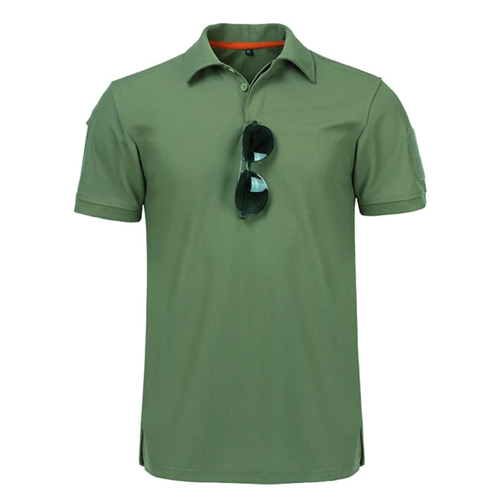 Military Style Quick Dry Men's Sports Polo Shirt in Green with Sunglasses, Plus Size S-4XL