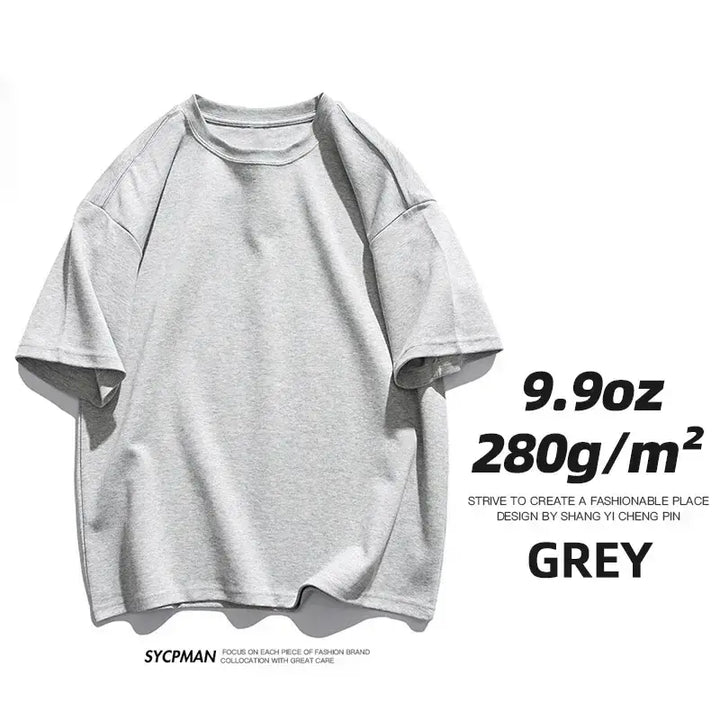 Grey oversized unisex t-shirt made from 280gm cotton fabric, featuring a comfortable and stylish design.