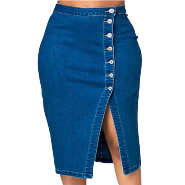 Open Front Wrap Denim Skirt