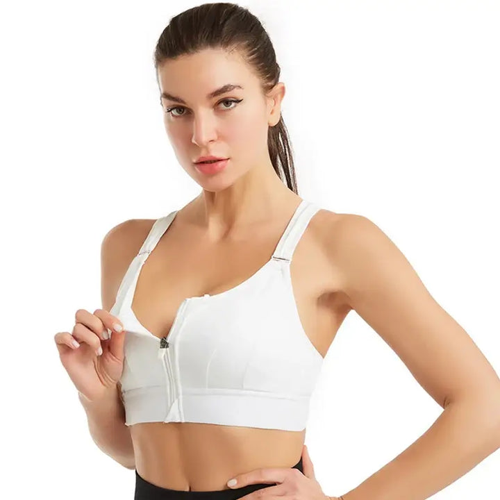 Front Zipper High Impact Sports Bra for Plus Size Women, featuring a stylish design and secure fit for workouts.