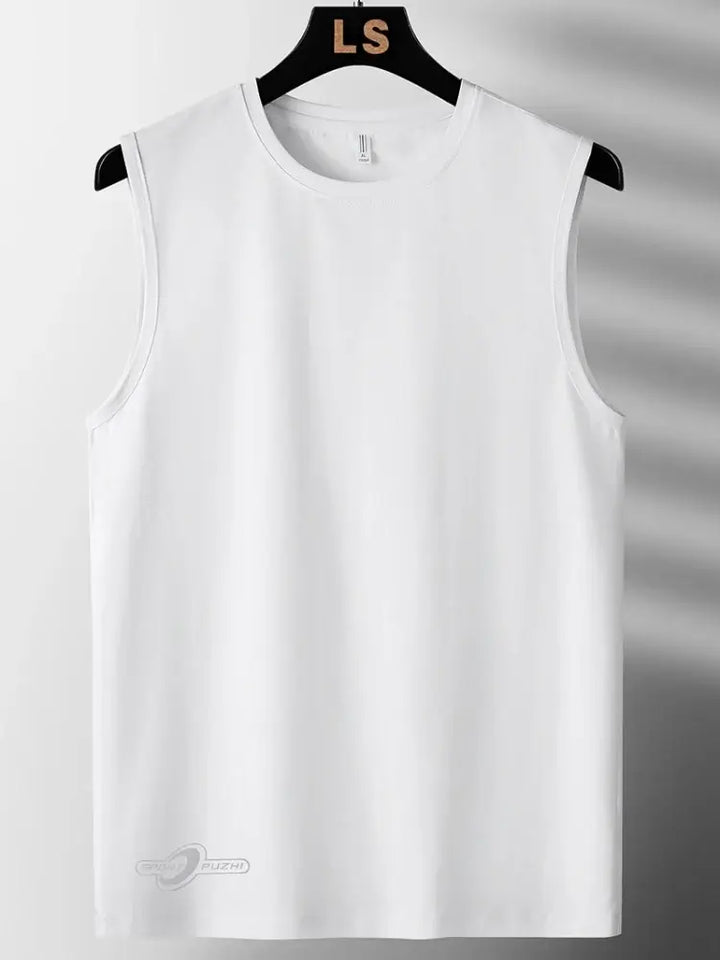 Comfortable white plus size tank top for men on display, perfect for casual wear and workouts.