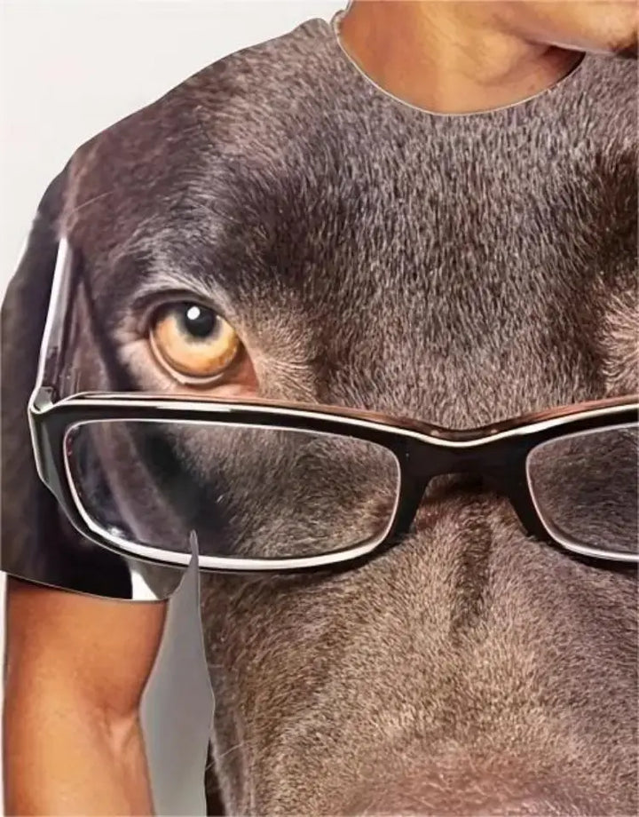 Dog Head Printed Men's T-Shirt for Men with shoulder look