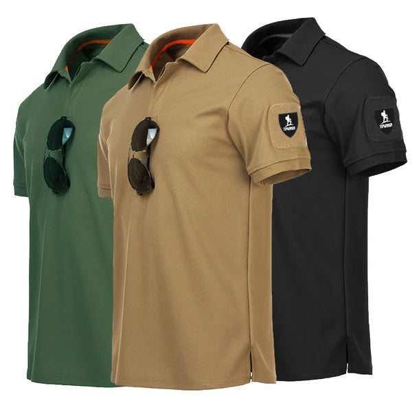 Quick Dry Military Style Men's Sports Polo Shirts in Green, Khaki, and Black | Plus Size S-4XL