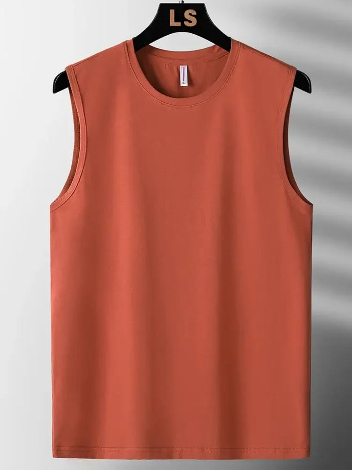 Comfortable plus size men's tank top in rust color, perfect for workouts and casual outings.