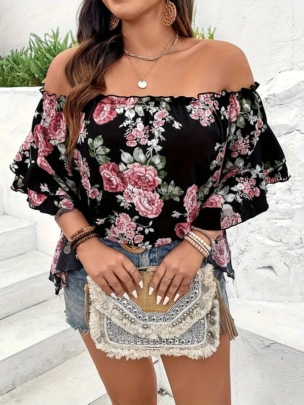 Floral Print Off Shoulder Top