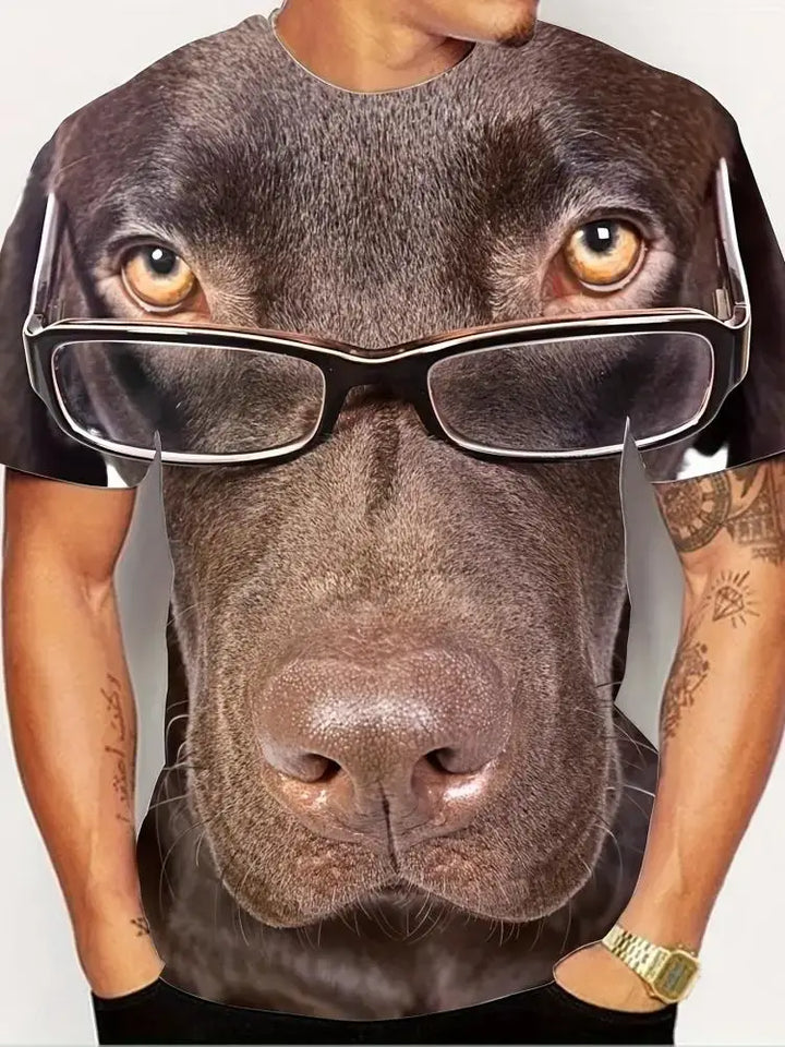 Dog Head Printed Men's T-Shirt for Men with front look