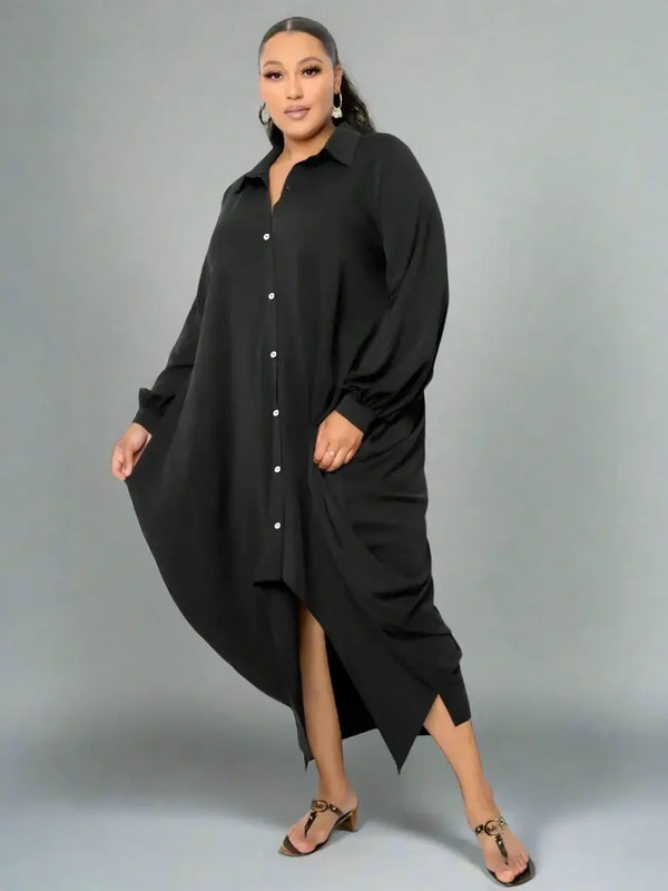 Long Sleeve Oversized Women's Button Up Shirt Dress