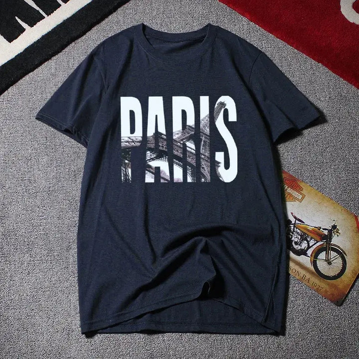 Navy Blue Oversize Graphic Tees for Men including Plus Size available up to 12XL with "PARIS" print