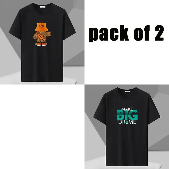 Pack of 2 oversized cotton T-shirts for men with stylish graphic prints, plus size summer wear by AWESIZE.