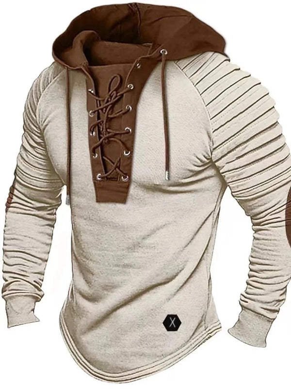 Lace Up Patchwork Hooded T-Shirts