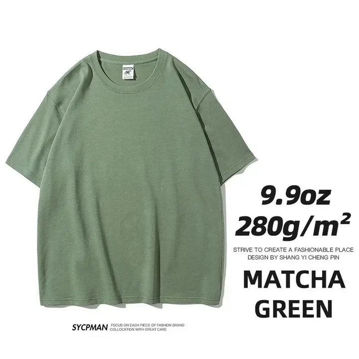 Oversized unisex cotton t-shirt in matcha green color, made from 280gm fabric, displaying stylish and comfortable fit.