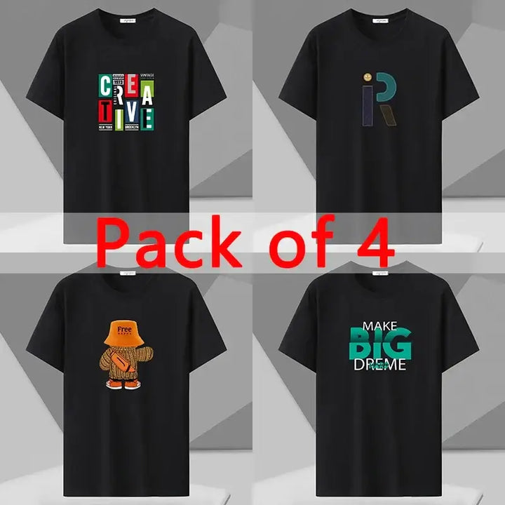 Pack of 4 Oversized Cotton T-Shirts for Plus Size Men with Stylish Graphic Prints