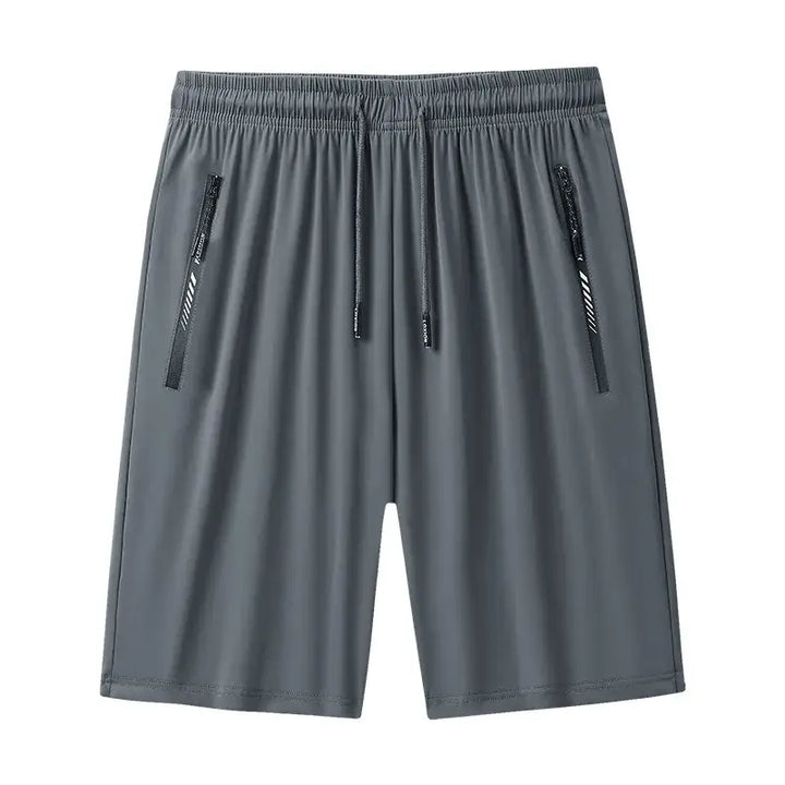 Men's plus size short length sweatpants in gray with drawstring and zip pockets for summer comfort.