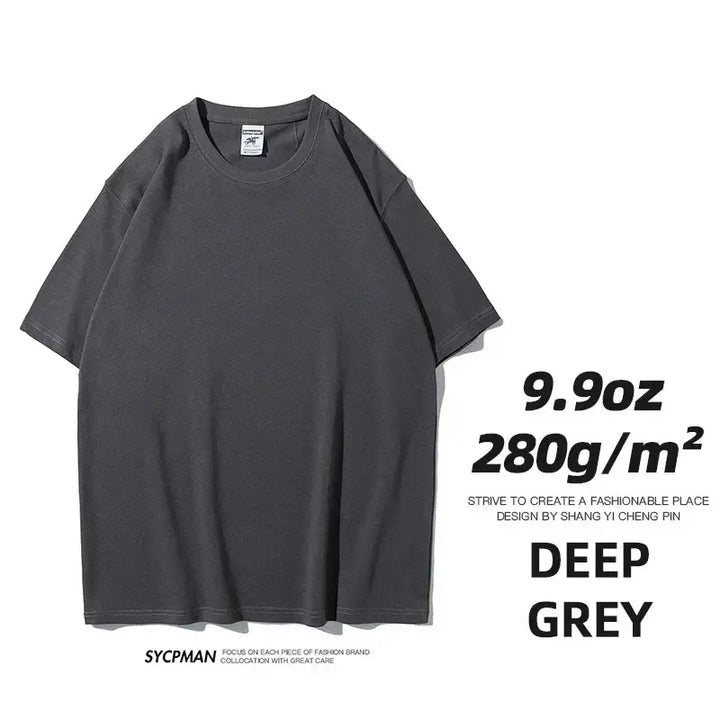 Oversized unisex deep grey cotton t-shirt, 9.9oz, 280gm fabric, classic team collar, comfortable casual wear, S to 2XL.