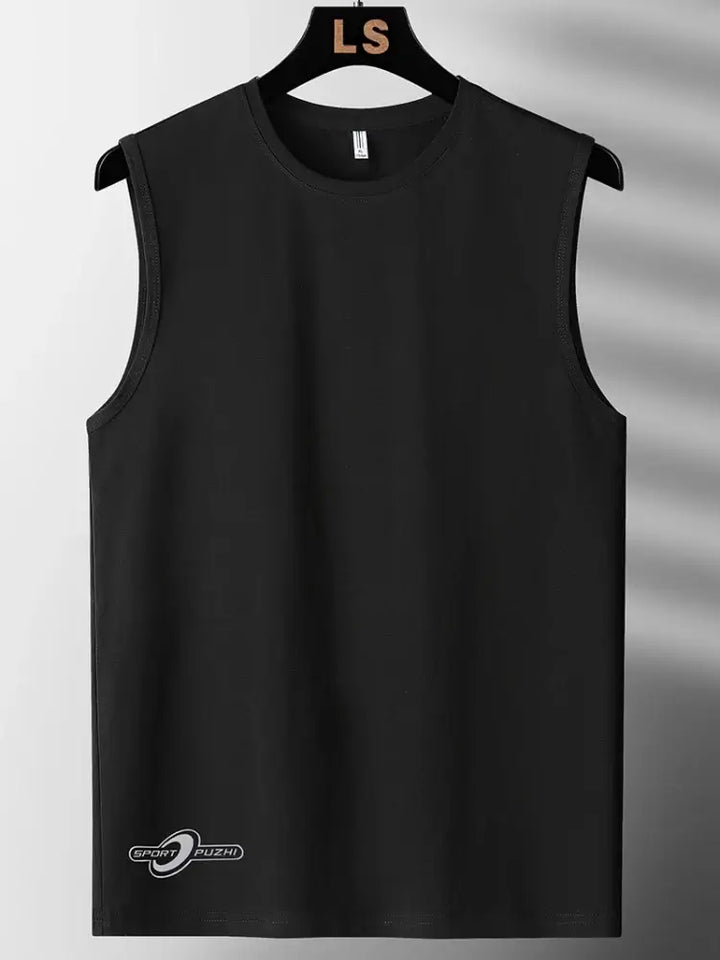 Comfortable plus size men's tank top in black, perfect for workouts and casual wear.