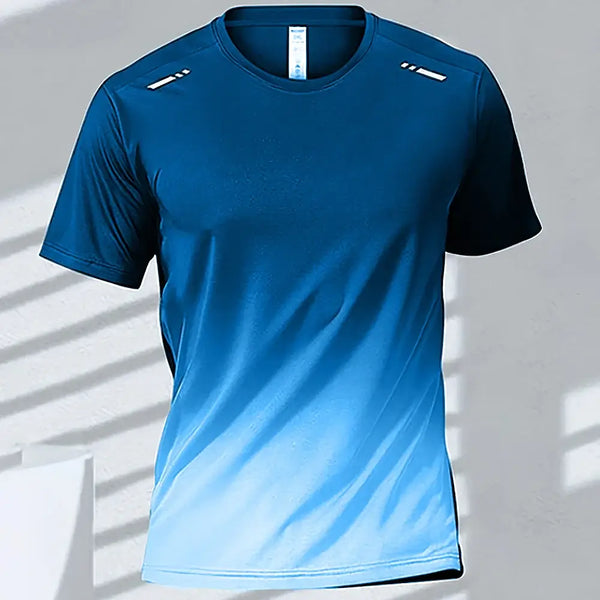 Gradient colour unisex activewear t-shirt in blue, perfect for sports and casual wear at AWESIZE