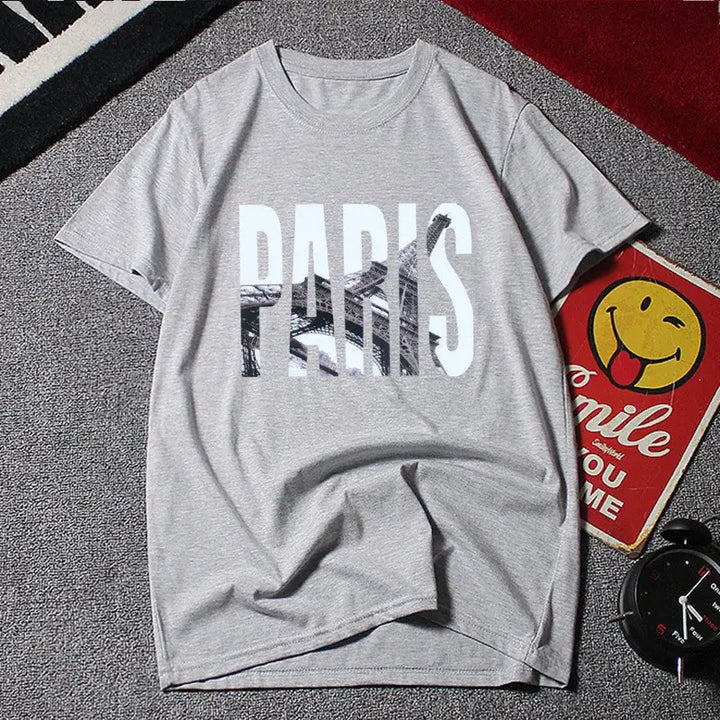 Gray Oversize Graphic Tees for Men including Plus Size available up to 12XL with "PARIS" print