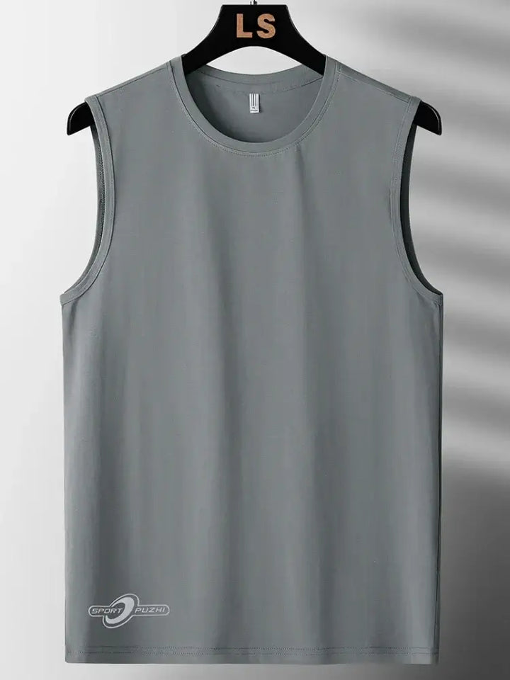 Plus size gray tank top for men, designed for comfort and style in workouts or casual settings.