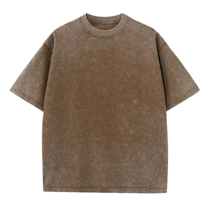 Unisex oversized vintage wash t-shirt in brown, ideal for casual style, available in sizes S to 2XL.