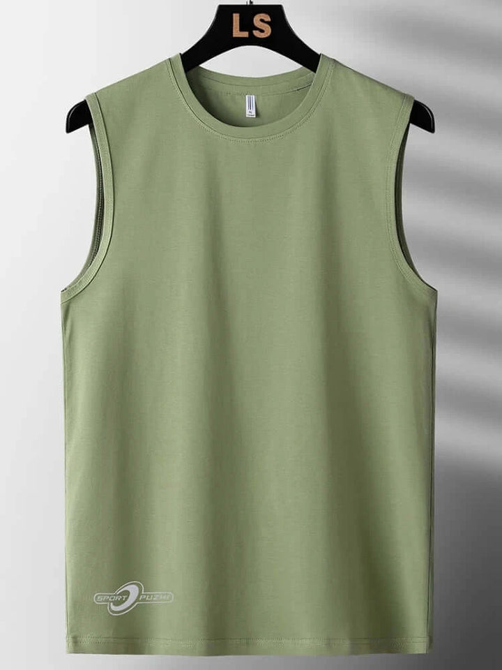 Plus size men's tank top in olive green, designed for comfort and style, perfect for workouts and casual wear.