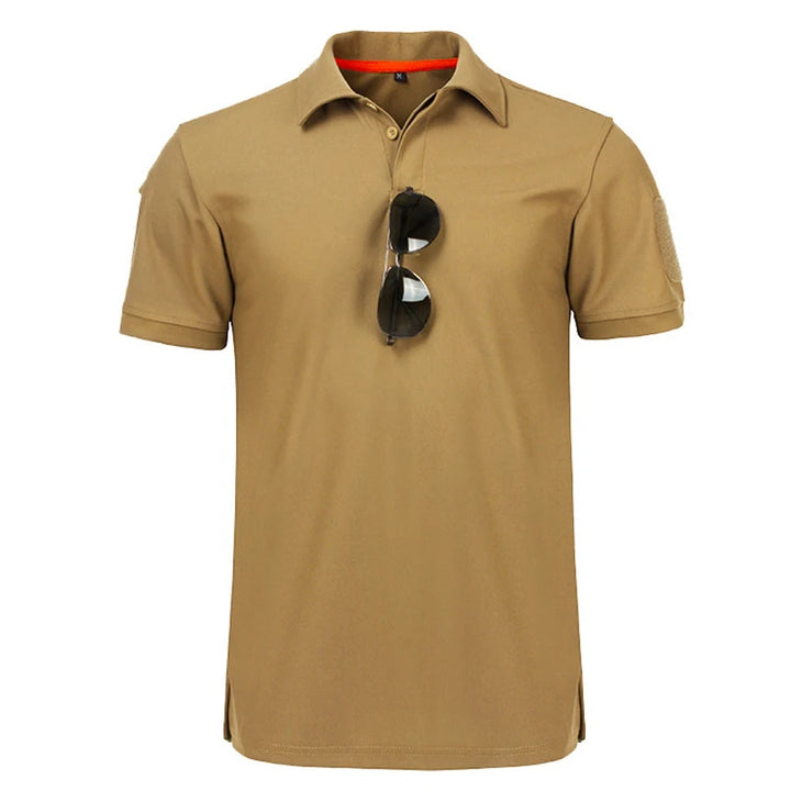 Quick Dry Military Style Men's Sports Polo Shirt in Khaki with Sunglasses