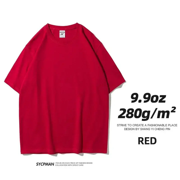 Red oversized unisex cotton t-shirt, 280g/m² fabric, perfect for modern casual style.