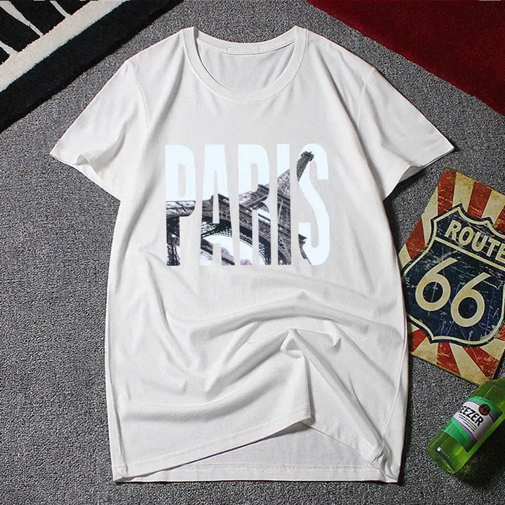 White Oversize Graphic Tees for Men including Plus Size available up to 12XL with "PARIS" print