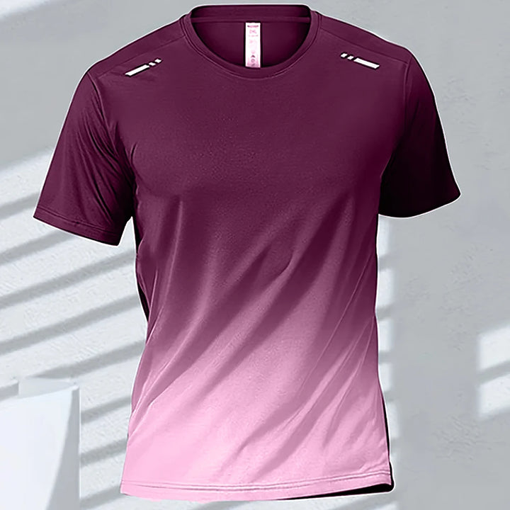 Gradient colour unisex activewear t-shirt in purple and pink shade, perfect for sports and casual wear at AWESIZE