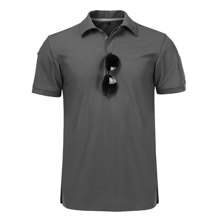 Quick Dry Military Style Men's Sports Polo Shirt in Gray with Sunglasses