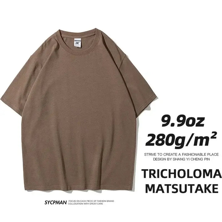 Oversized unisex cotton T-shirt in brown, 280gm fabric, classic design, casual style, perfect for comfort and everyday wear