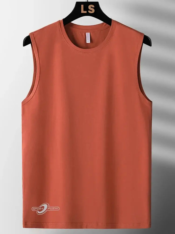 Plus size men’s tank top in rust color, designed for comfort and style, perfect for workouts or casual wear.